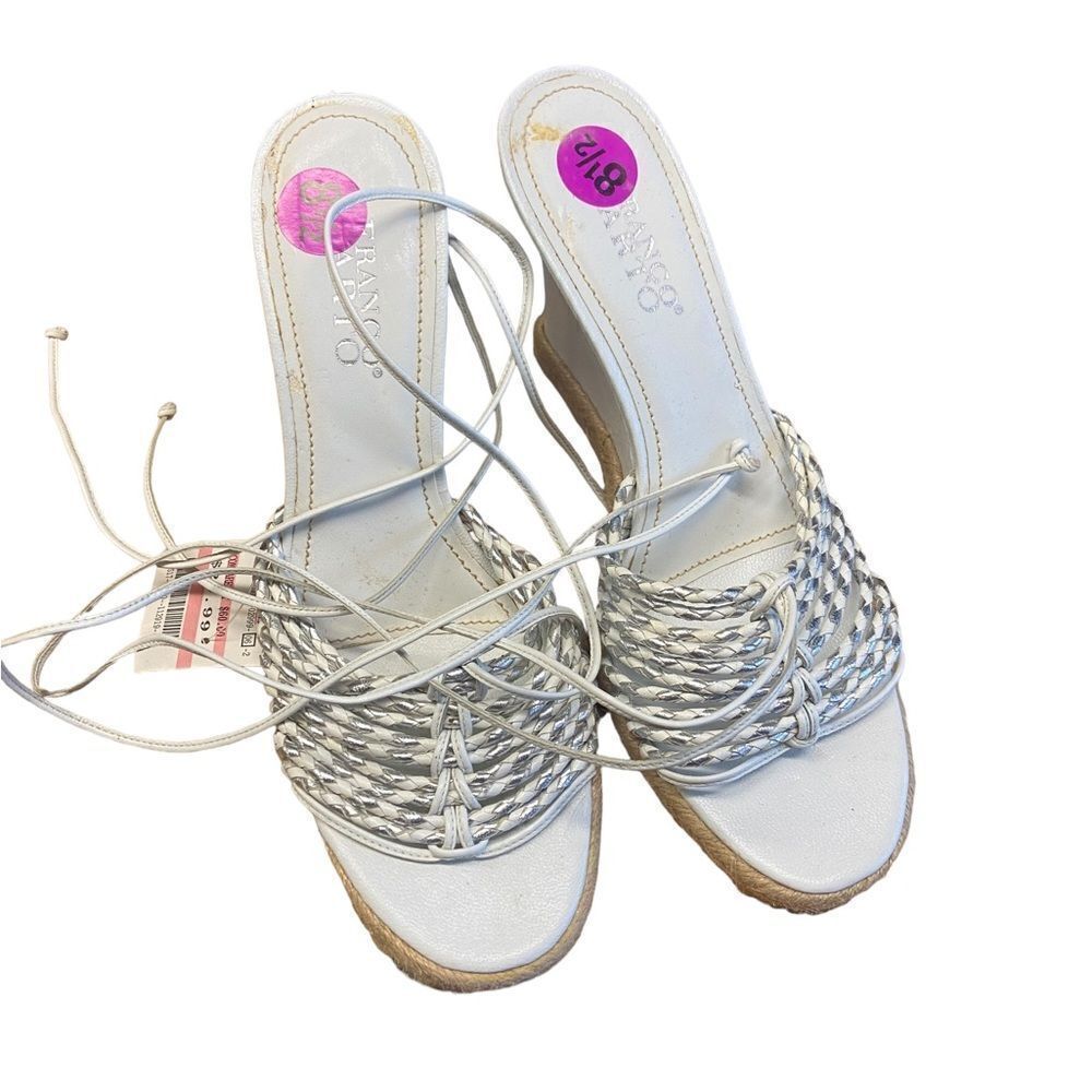 Franco Sarto size 8.5 white leather wedges shoes new with tags wrap strings